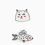 Комплект брошей "Кот и рыбка"